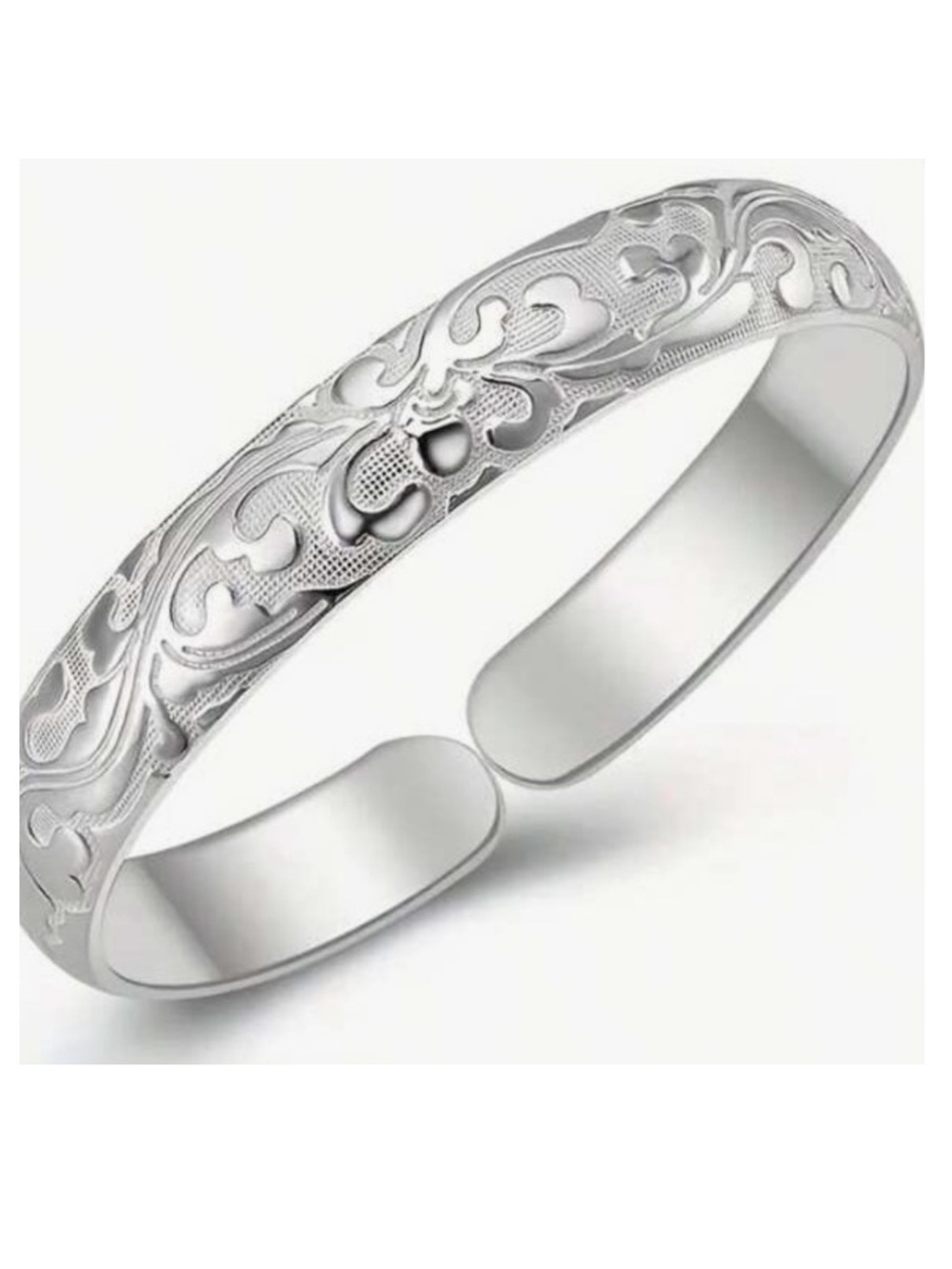 Anthropologie Silver Floral Engraved Open Cuff Bracelet